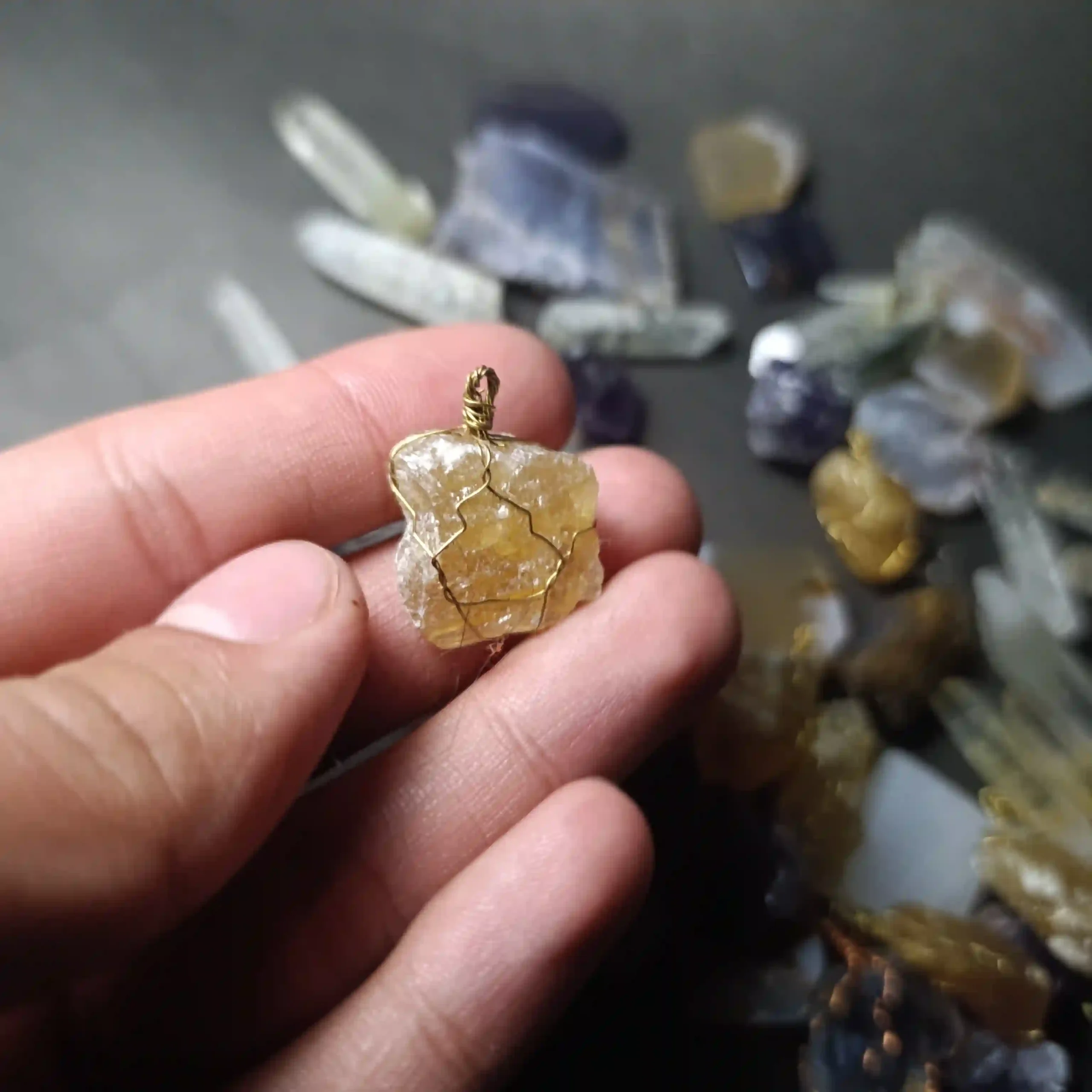 Yellow fluorite necklace glass